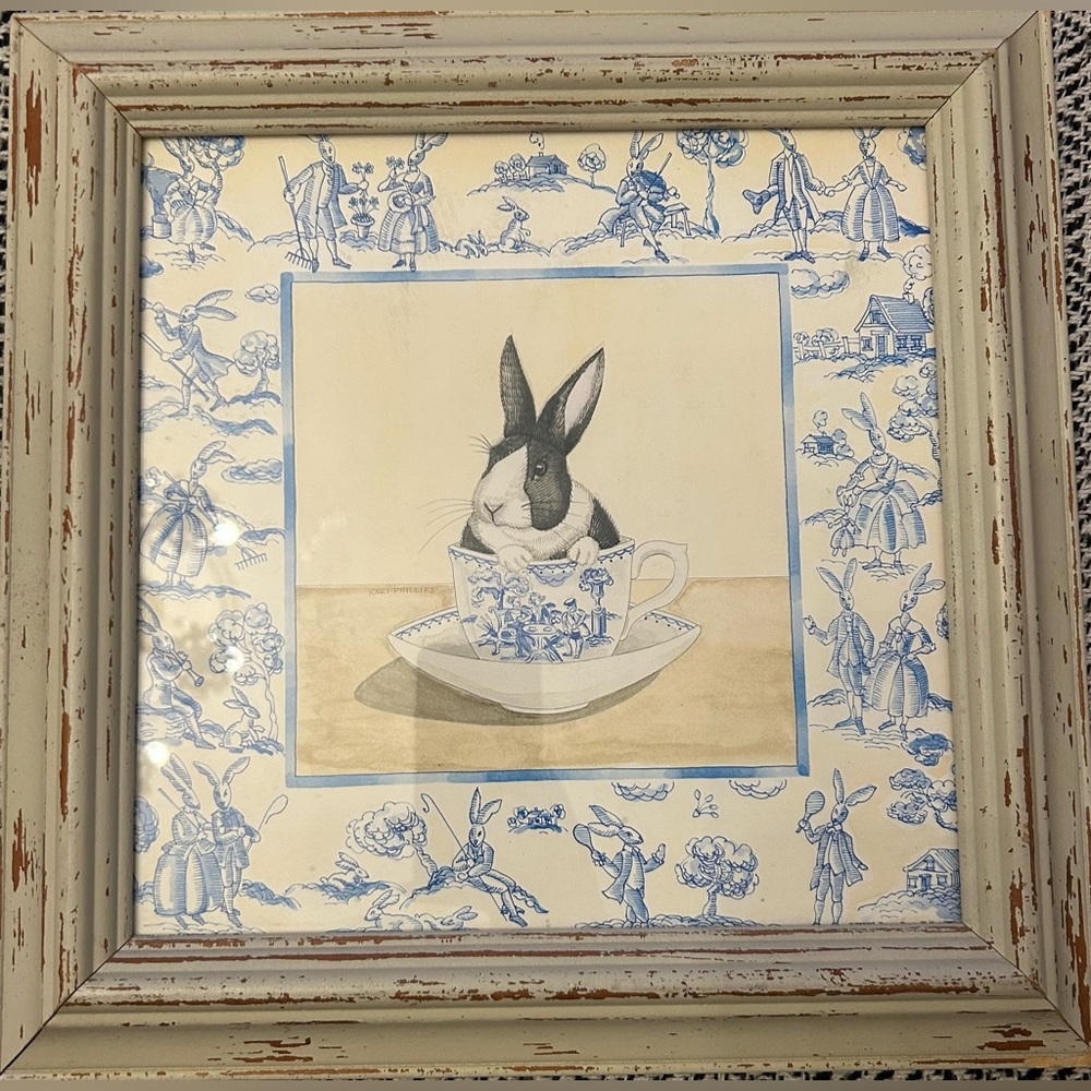New "Teacup Bunny III”print by artist
Kari Phillips Cottage Core Nursery 13”x13”